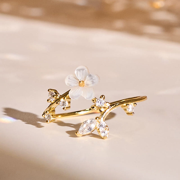 Buddha Stones, 925er Sterlingsilber, weißer Blumen-Design, verstellbarer Segensring - Gold - image 17