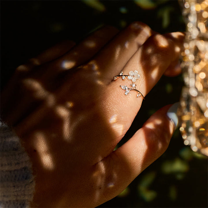 Buddha Stones, 925er Sterlingsilber, weißer Blumen-Design, verstellbarer Segensring - image 7