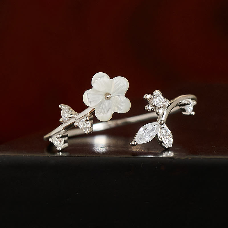 Buddha Stones, 925er Sterlingsilber, weißer Blumen-Design, verstellbarer Segensring - image 11