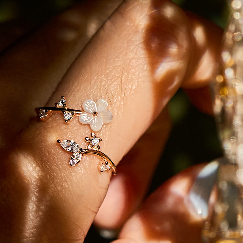 Buddha Stones, 925er Sterlingsilber, weißer Blumen-Design, verstellbarer Segensring - image 6