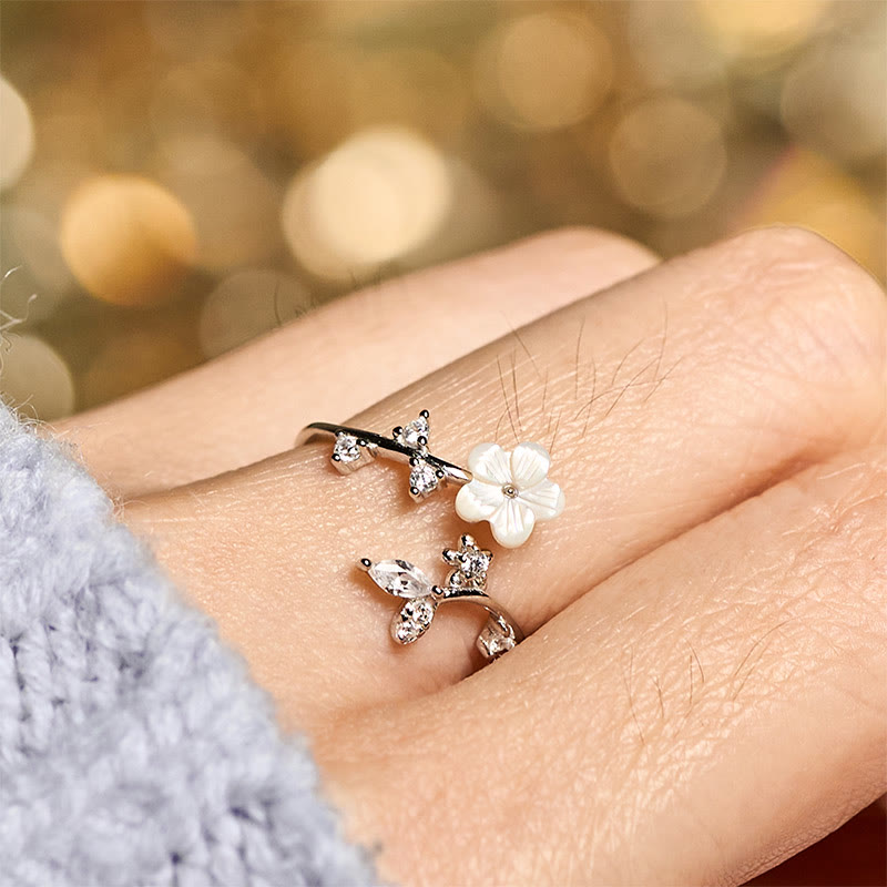 Buddha Stones, 925er Sterlingsilber, weißer Blumen-Design, verstellbarer Segensring - image 13