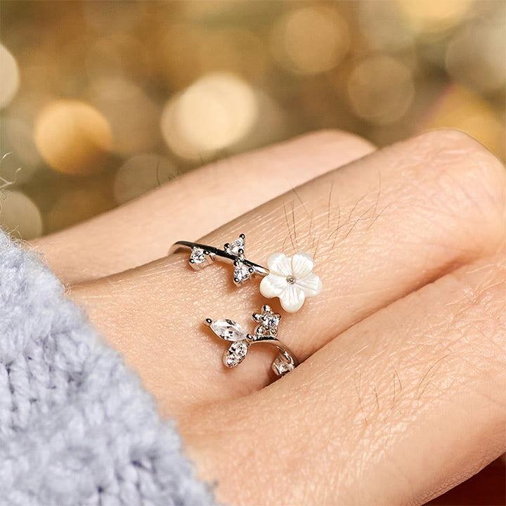 Buddha Stones, 925er Sterlingsilber, weißer Blumen-Design, verstellbarer Segensring - image 13