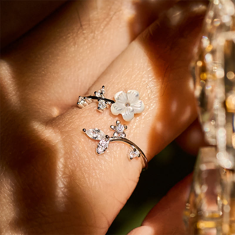 Buddha Stones, 925er Sterlingsilber, weißer Blumen-Design, verstellbarer Segensring - image 16