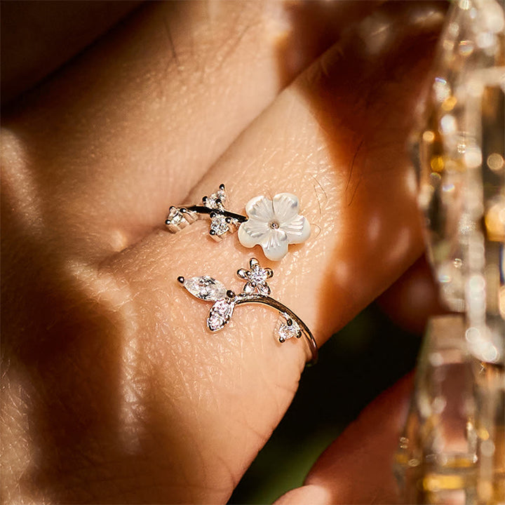 Buddha Stones, 925er Sterlingsilber, weißer Blumen-Design, verstellbarer Segensring - image 16