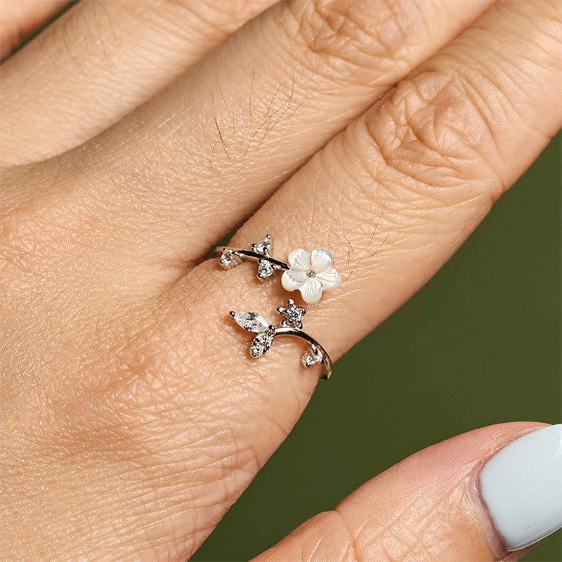 Buddha Stones, 925er Sterlingsilber, weißer Blumen-Design, verstellbarer Segensring - image 14