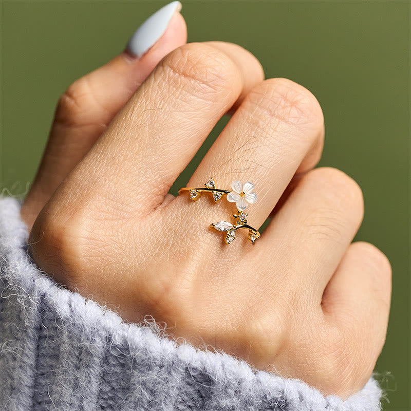 Buddha Stones, 925er Sterlingsilber, weißer Blumen-Design, verstellbarer Segensring - image 22