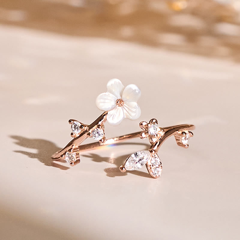 Buddha Stones, 925er Sterlingsilber, weißer Blumen-Design, verstellbarer Segensring - Roségold - image 0