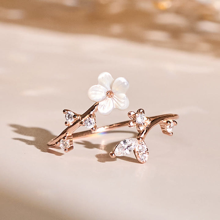 Buddha Stones, 925er Sterlingsilber, weißer Blumen-Design, verstellbarer Segensring - Roségold - image 0