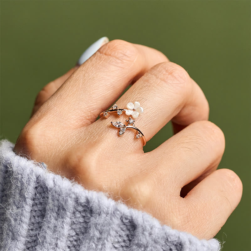 Buddha Stones, 925er Sterlingsilber, weißer Blumen-Design, verstellbarer Segensring - image 5