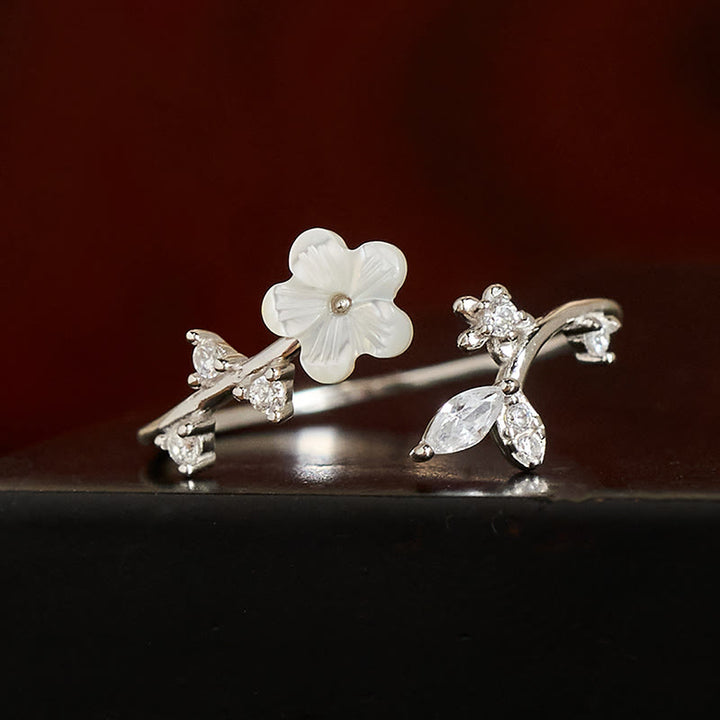 Buddha Stones, 925er Sterlingsilber, weißer Blumen-Design, verstellbarer Segensring - image 11