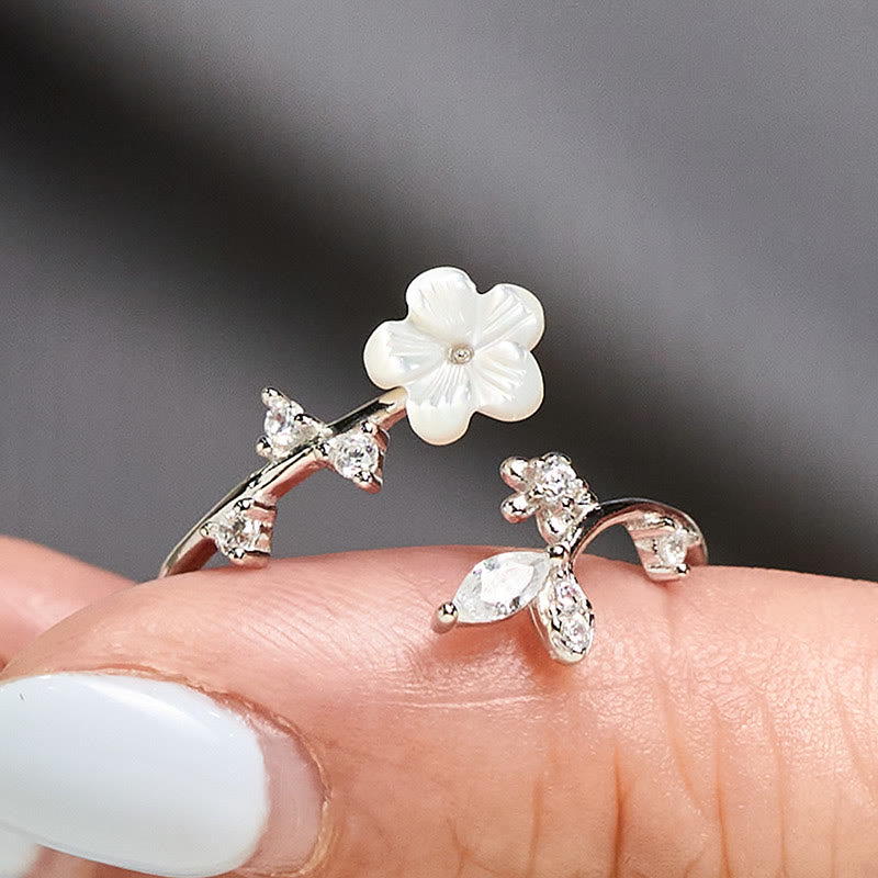 Buddha Stones, 925er Sterlingsilber, weißer Blumen-Design, verstellbarer Segensring - image 12