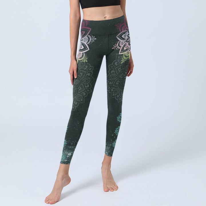 Leggings mit Buddha Stones -Symmetrie, Mandalas und Lotusblumenmuster – Damen-Yogahosen - image 5