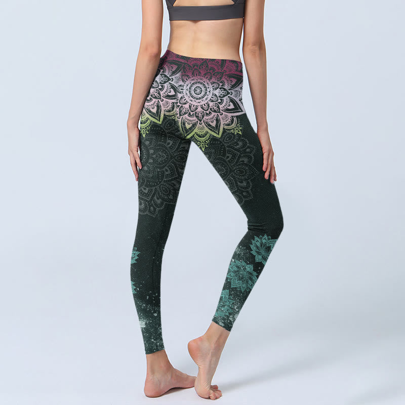 Leggings mit Buddha Stones -Symmetrie, Mandalas und Lotusblumenmuster – Damen-Yogahosen - image 4