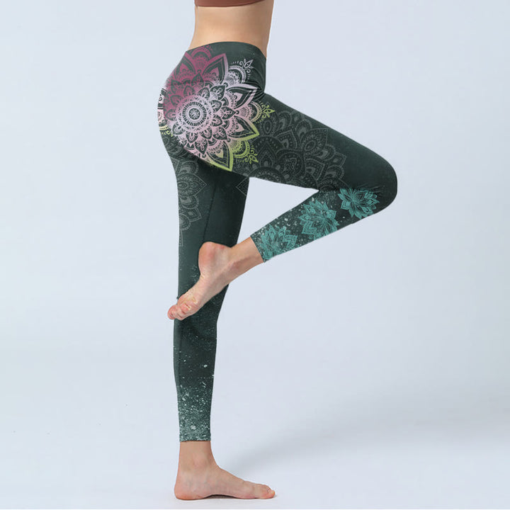 Leggings mit Buddha Stones -Symmetrie, Mandalas und Lotusblumenmuster – Damen-Yogahosen - image 3
