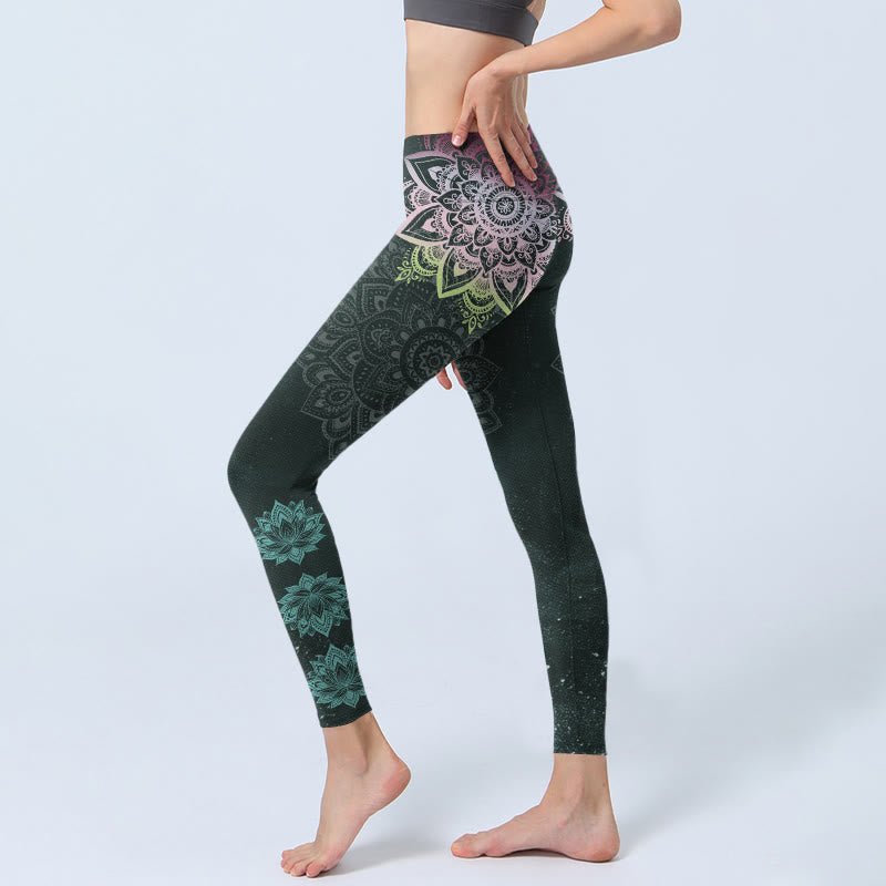 Leggings mit Buddha Stones -Symmetrie, Mandalas und Lotusblumenmuster – Damen-Yogahosen - image 2