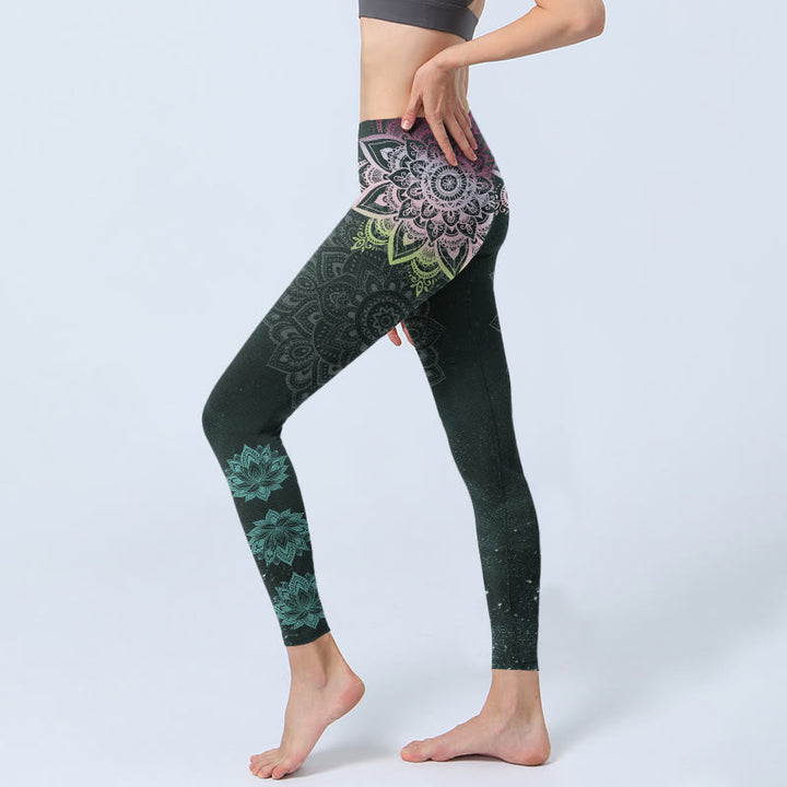 Leggings mit Buddha Stones -Symmetrie, Mandalas und Lotusblumenmuster – Damen-Yogahosen - image 2