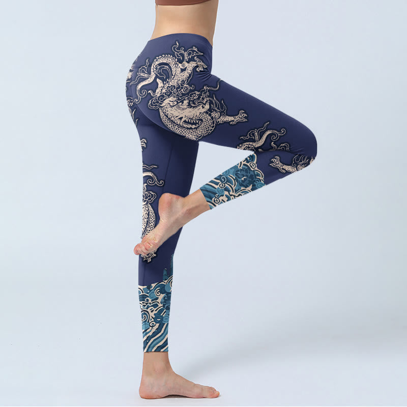 Leggings mit Buddha Stones -Symmetrie-Drachenwellenmuster, Damen-Yogahose - image 3