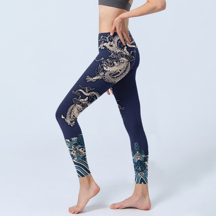 Leggings mit Buddha Stones -Symmetrie-Drachenwellenmuster, Damen-Yogahose - image 2