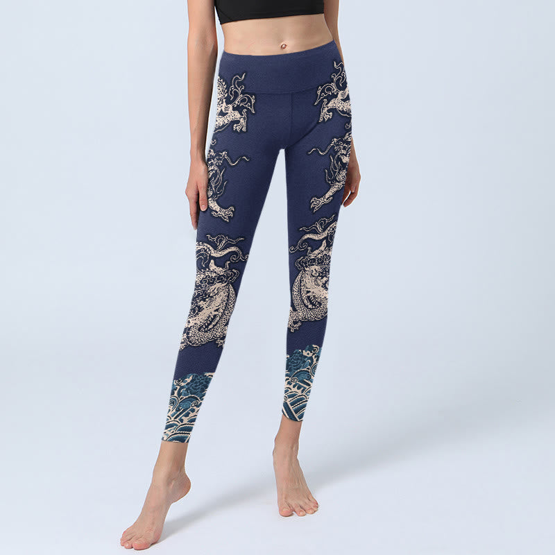 Leggings mit Buddha Stones -Symmetrie-Drachenwellenmuster, Damen-Yogahose - image 6