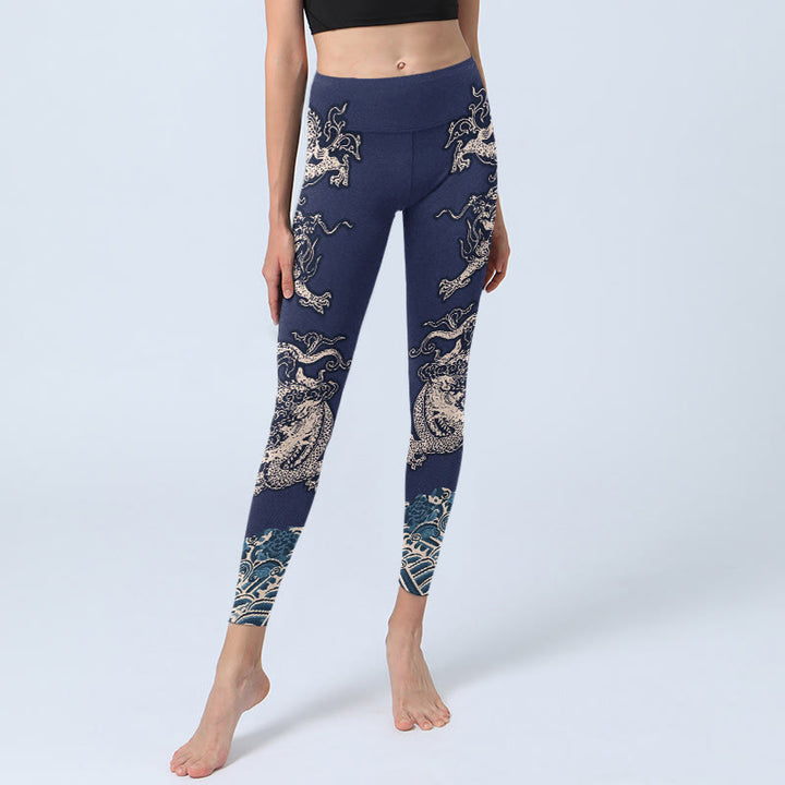 Leggings mit Buddha Stones -Symmetrie-Drachenwellenmuster, Damen-Yogahose - image 6