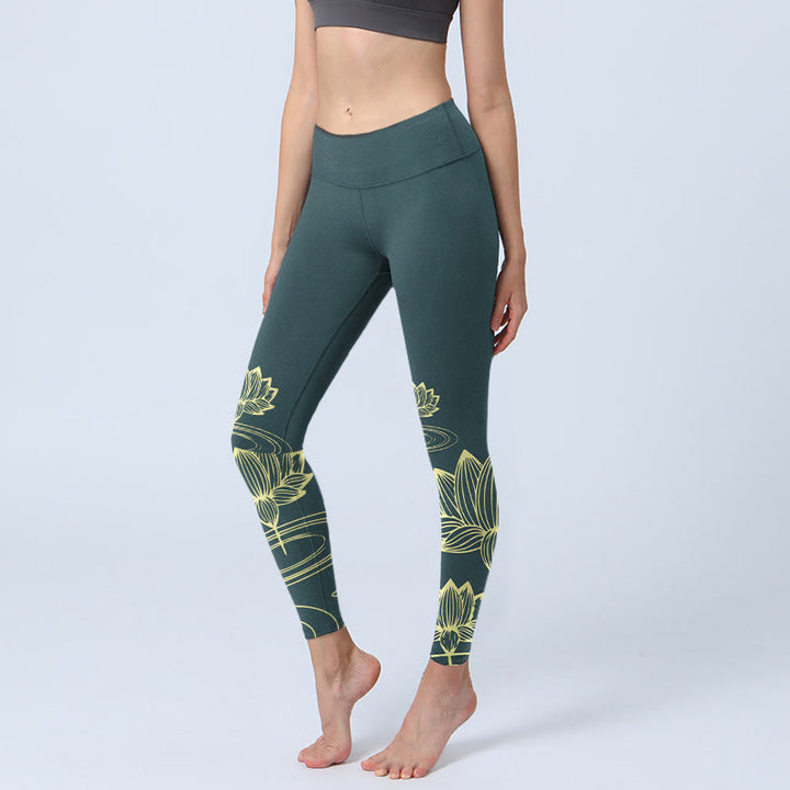 Leggings mit Buddha Stones und Lotusblumenmuster, Damen-Yogahose - SeaGreen - US18, UK/AU22, EU50 (4XL) - image 0
