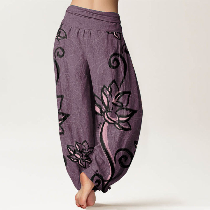 Buddha Stones , lässige Baumwoll-Haremshose mit Lotus- und Wolkenmotiv, elastischem Bund für Damen - image 8