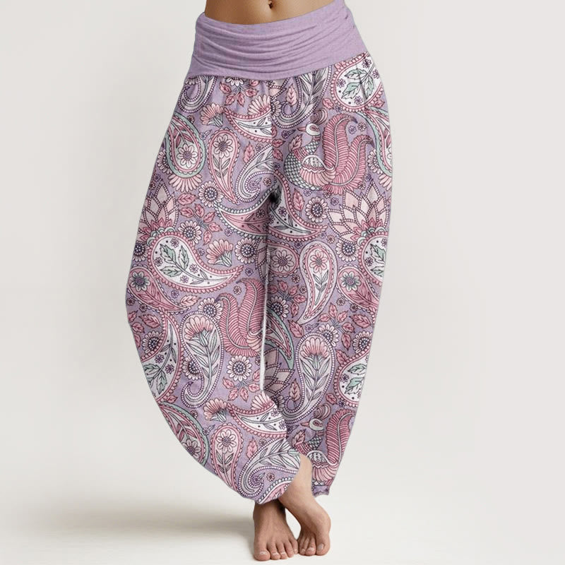 Damen-Haremshose mit Buddha Stones, Cashew-, Blumen-, Pfauen- und Sonnenblumenmuster sowie elastischem Bund - Pflaume - US22, UK/AU26, EU54 (6XL) - image 0