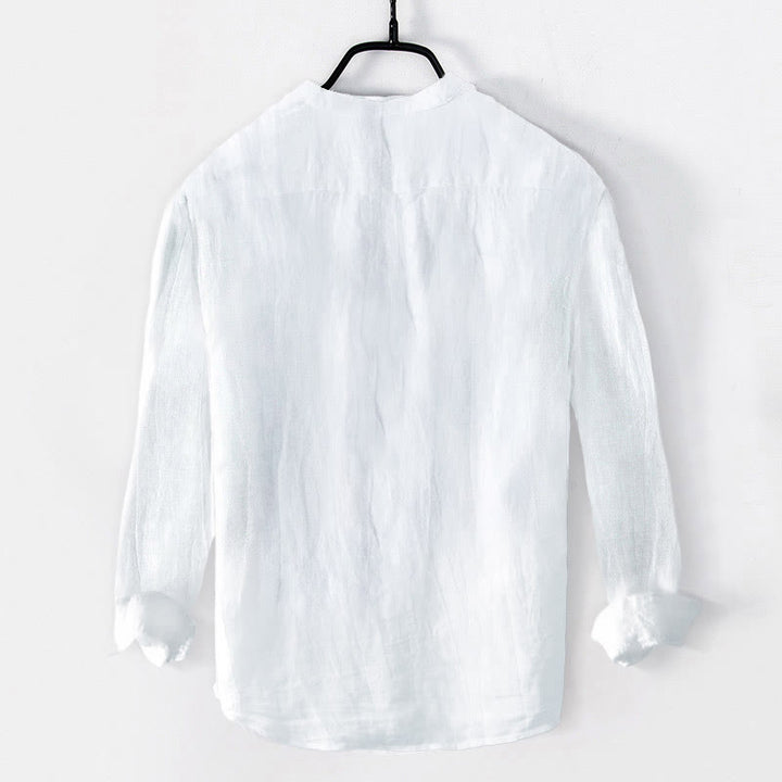 Herren-Langarmhemd mit Buddha Stones, Koi-Karpfen, Lotusblättern und halben Knöpfen aus Baumwoll-Leinen-Mischgewebe. - image 1