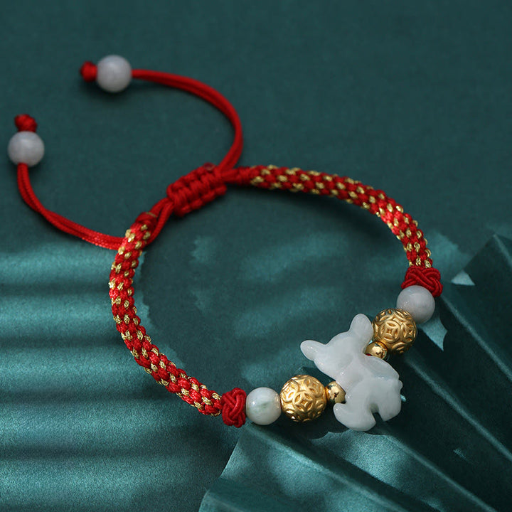 Buddha Stones, chinesisches Tierkreiszeichen, Jade, Silberperlen, Jahr des Pferdes, rotes Glücksarmband - Pferd (Handgelenkumfang: 14-20 cm) - image 0