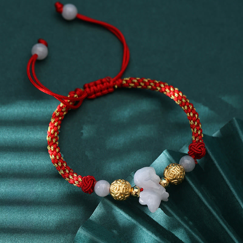 Buddha Stones, chinesisches Tierkreiszeichen, Jade, Silberperlen, Jahr des Pferdes, rotes Glücksarmband - Ratte (Handgelenkumfang: 14-20 cm) - image 1