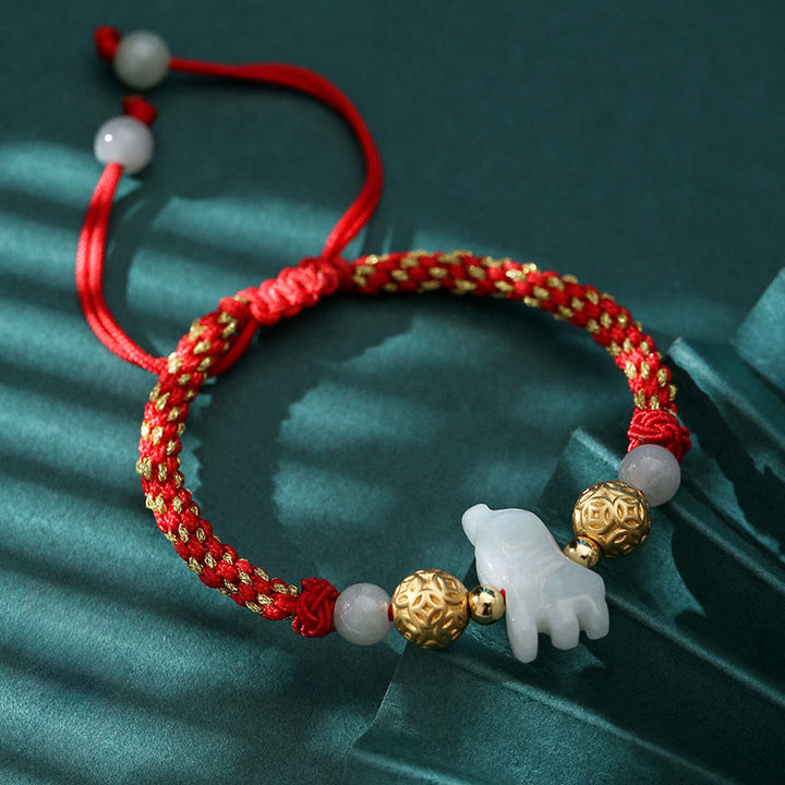 Buddha Stones, chinesisches Tierkreiszeichen, Jade, Silberperlen, Jahr des Pferdes, rotes Glücksarmband - Tiger (Handgelenkumfang: 14-20 cm) - image 9