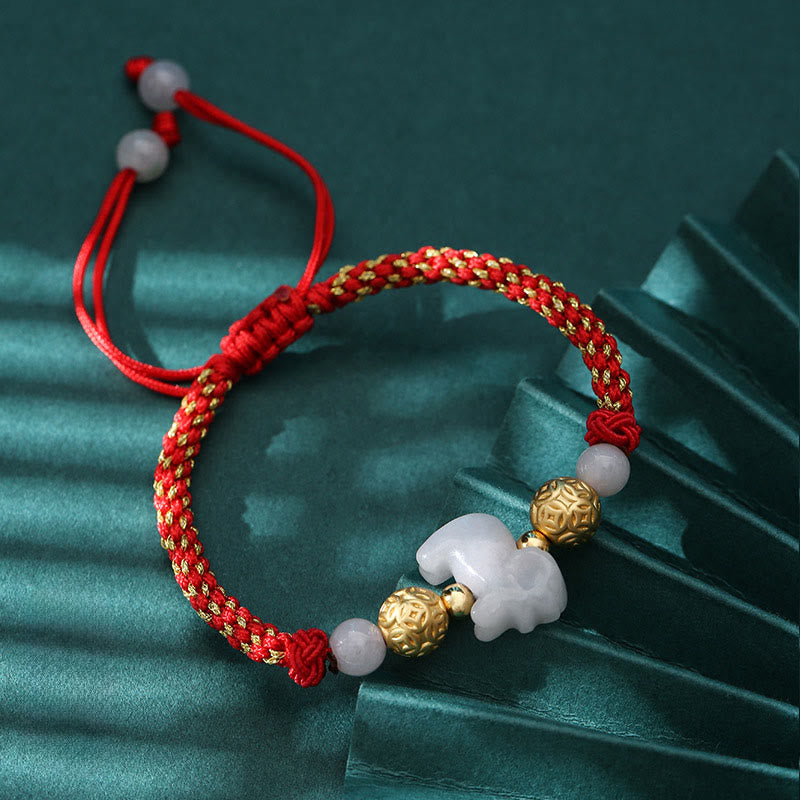 Buddha Stones, chinesisches Tierkreiszeichen, Jade, Silberperlen, Jahr des Pferdes, rotes Glücksarmband - Ziege (Handgelenkumfang: 14-20 cm) - image 18