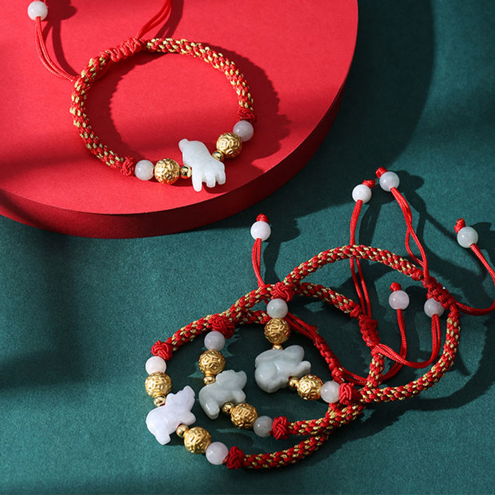 Buddha Stones, chinesisches Tierkreiszeichen, Jade, Silberperlen, Jahr des Pferdes, rotes Glücksarmband - image 27