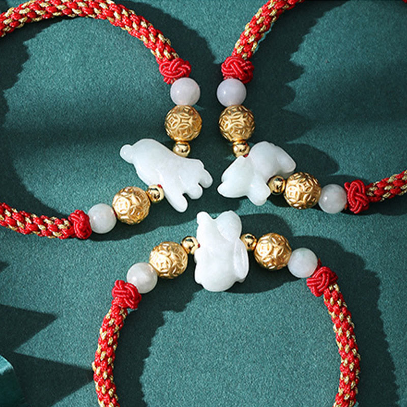 Buddha Stones, chinesisches Tierkreiszeichen, Jade, Silberperlen, Jahr des Pferdes, rotes Glücksarmband - image 25