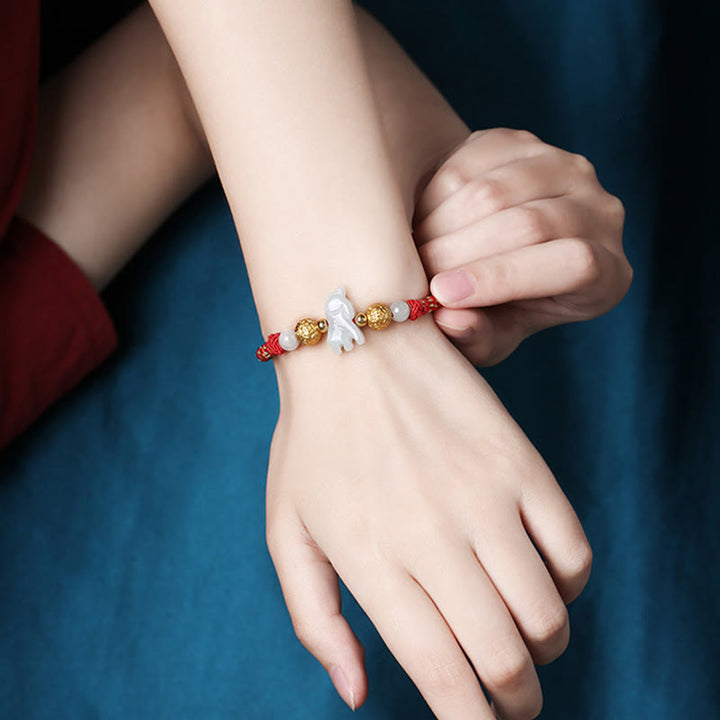 Buddha Stones, chinesisches Tierkreiszeichen, Jade, Silberperlen, Jahr des Pferdes, rotes Glücksarmband - image 12