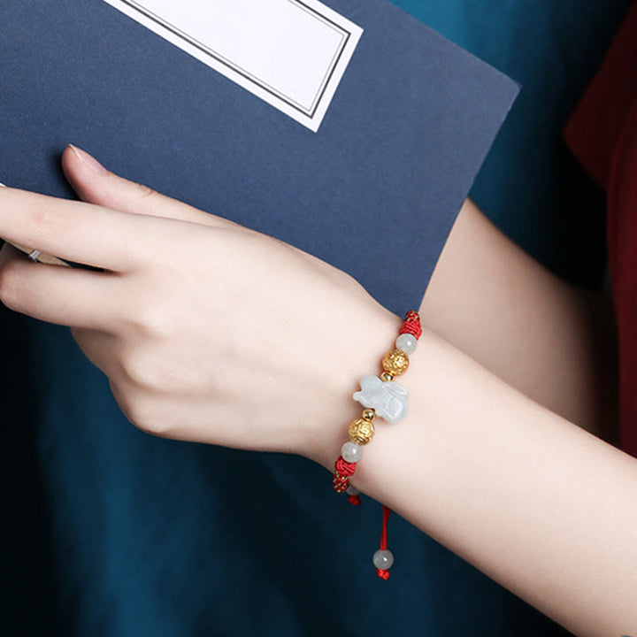 Buddha Stones, chinesisches Tierkreiszeichen, Jade, Silberperlen, Jahr des Pferdes, rotes Glücksarmband - image 15