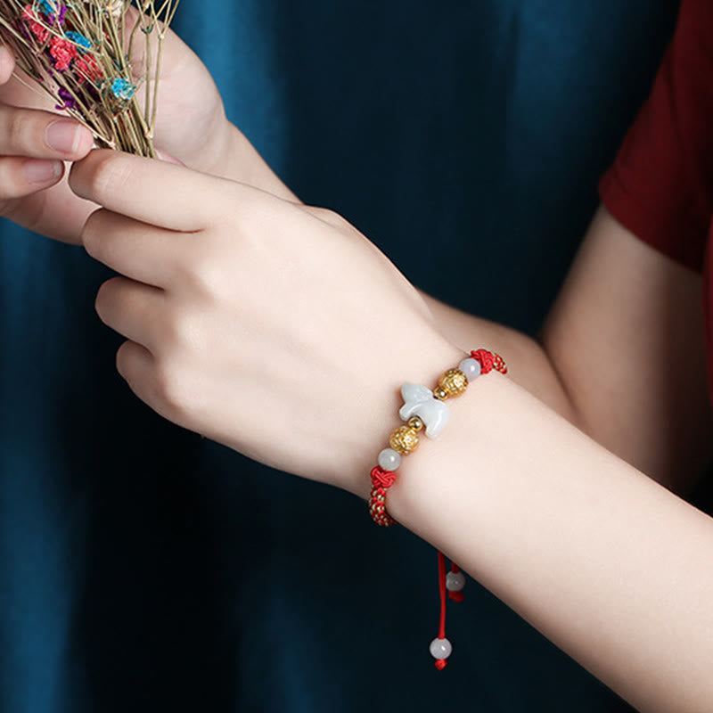 Buddha Stones, chinesisches Tierkreiszeichen, Jade, Silberperlen, Jahr des Pferdes, rotes Glücksarmband - image 19