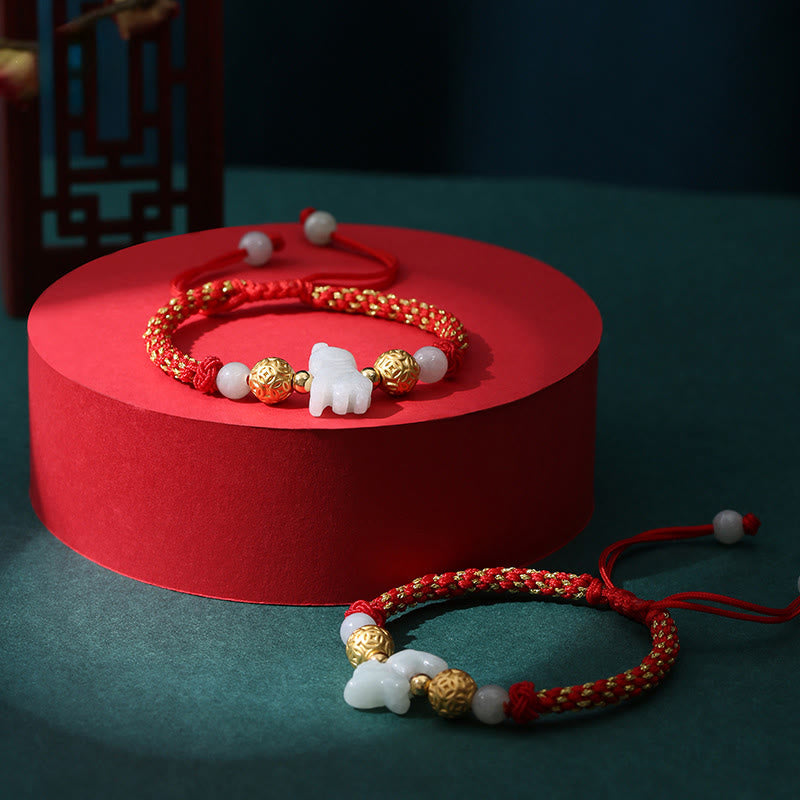 Buddha Stones, chinesisches Tierkreiszeichen, Jade, Silberperlen, Jahr des Pferdes, rotes Glücksarmband - image 26