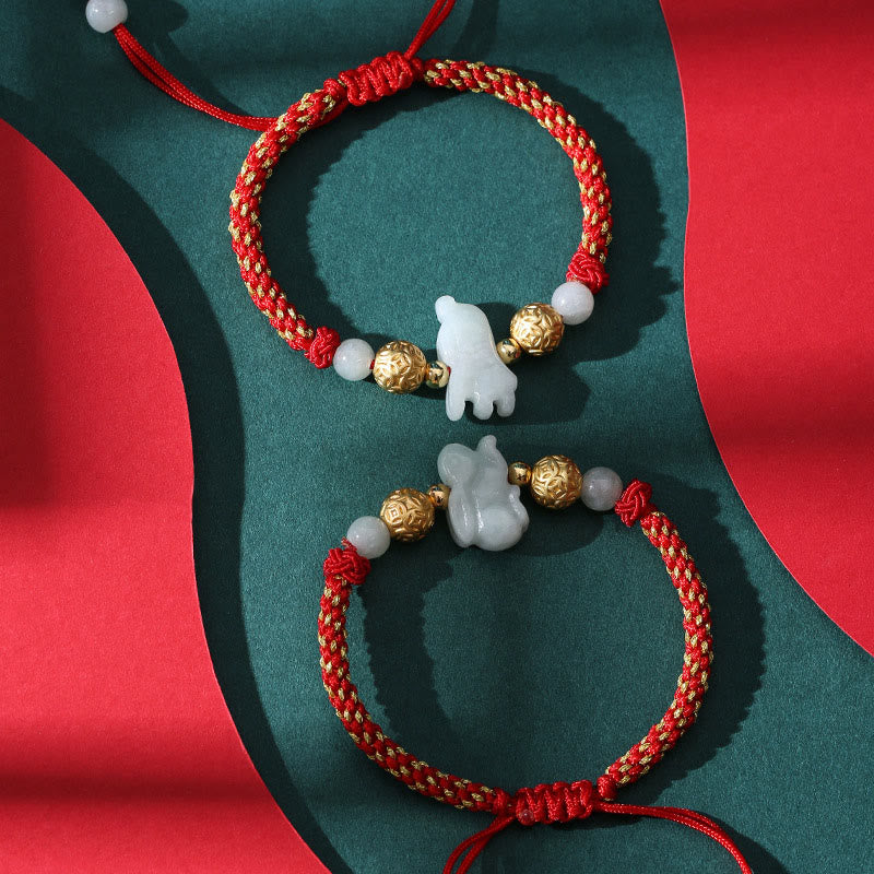 Buddha Stones, chinesisches Tierkreiszeichen, Jade, Silberperlen, Jahr des Pferdes, rotes Glücksarmband - image 24