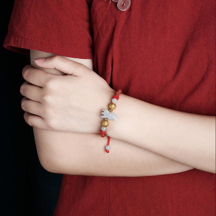 Buddha Stones, chinesisches Tierkreiszeichen, Jade, Silberperlen, Jahr des Pferdes, rotes Glücksarmband - image 10