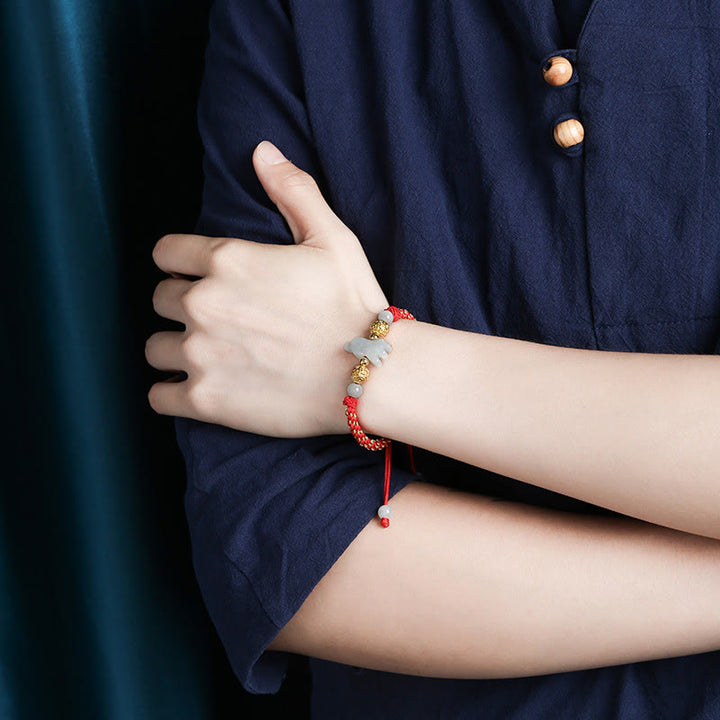 Buddha Stones, chinesisches Tierkreiszeichen, Jade, Silberperlen, Jahr des Pferdes, rotes Glücksarmband - image 11