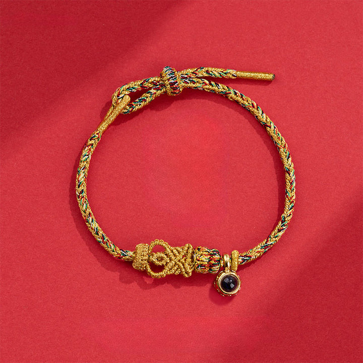 Buddha Stones -Schnurprojektionsstein, handgewebtes Buddha-Knoten-Verbindungsarmband - Tiefgelb (Handgelenkumfang: 14-23 cm) - image 7