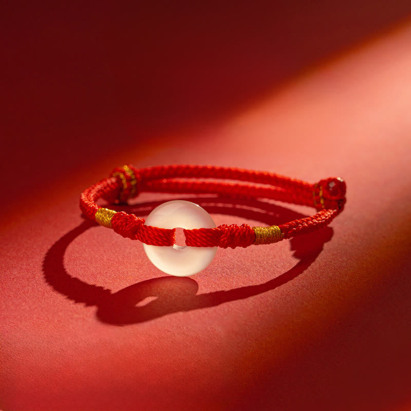 Buddha Stones , weißes Chalcedon-Friedensarmband mit geflochtener Schnalle - Rotes Seil - 18-19 CM - image 0