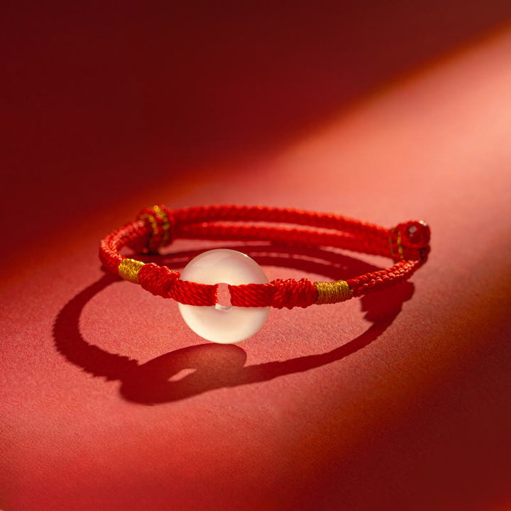 Buddha Stones , weißes Chalcedon-Friedensarmband mit geflochtener Schnalle - Rotes Seil - 18-19 CM - image 0