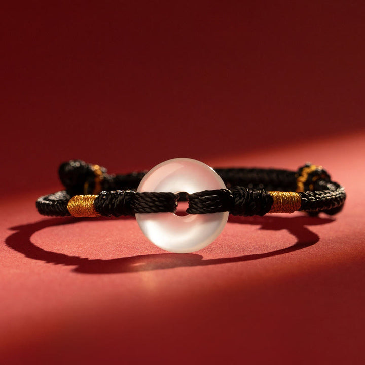 Buddha Stones , weißes Chalcedon-Friedensarmband mit geflochtener Schnalle - Schwarzes Seil - 18-19 CM - image 11