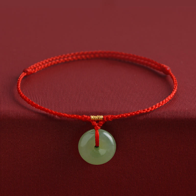 Buddha Stones, natürliches Hetian-Jade-Friedensarmband mit Schnalle, Fülle-Armband und Fußkettchen - Rotes Seil - Fußkettchen (Fußkettchenumfang 22–24 cm). - image 0