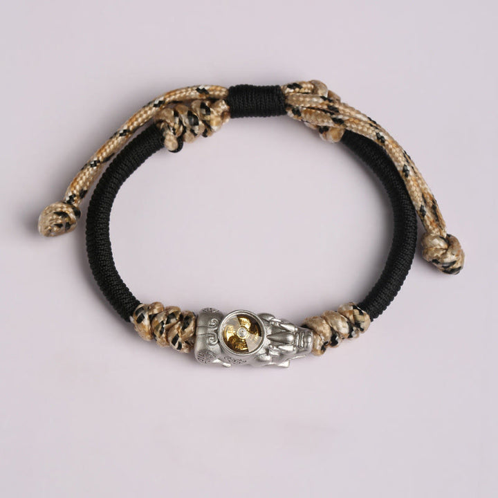 Buddha Stones ​​Pi Xiu Reichtum Glück Handgewebtes Seilarmband - Schwarzes beiges Seil (Handgelenkumfang: 14-24 cm) - image 1