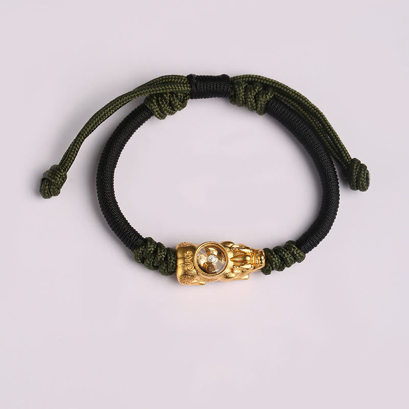 Buddha Stones ​​Pi Xiu Reichtum Glück Handgewebtes Seilarmband - Schwarz-grünes Seil (Handgelenkumfang: 14-24 cm) - image 9