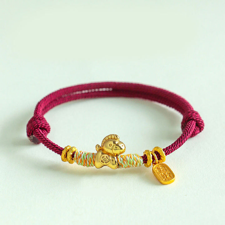 Buddha Stones ​​Jahr des Pferdes Rote Schnur Schwarze Schnur Glücksbringer Geflochtenes Verbindungsarmband - Dunkelrote Schnur (Handgelenkumfang: 15-19 cm) - image 8