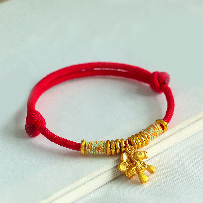 Buddha Stones, Jahr des Pferdes, Blumenanhänger, rote Schnur, handgefertigtes Armband - image 2